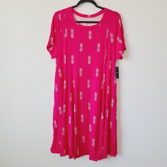 Torrid Super soft Fit And Flare Pineapple Print Dress Plus Size 1X Pink - Picture 1 of 6